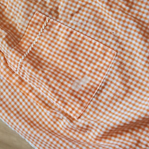 Vintage Handcrafted Half Apron Orange White Check 20" Long 63" Waist w/ Ties - Picture 2 of 3